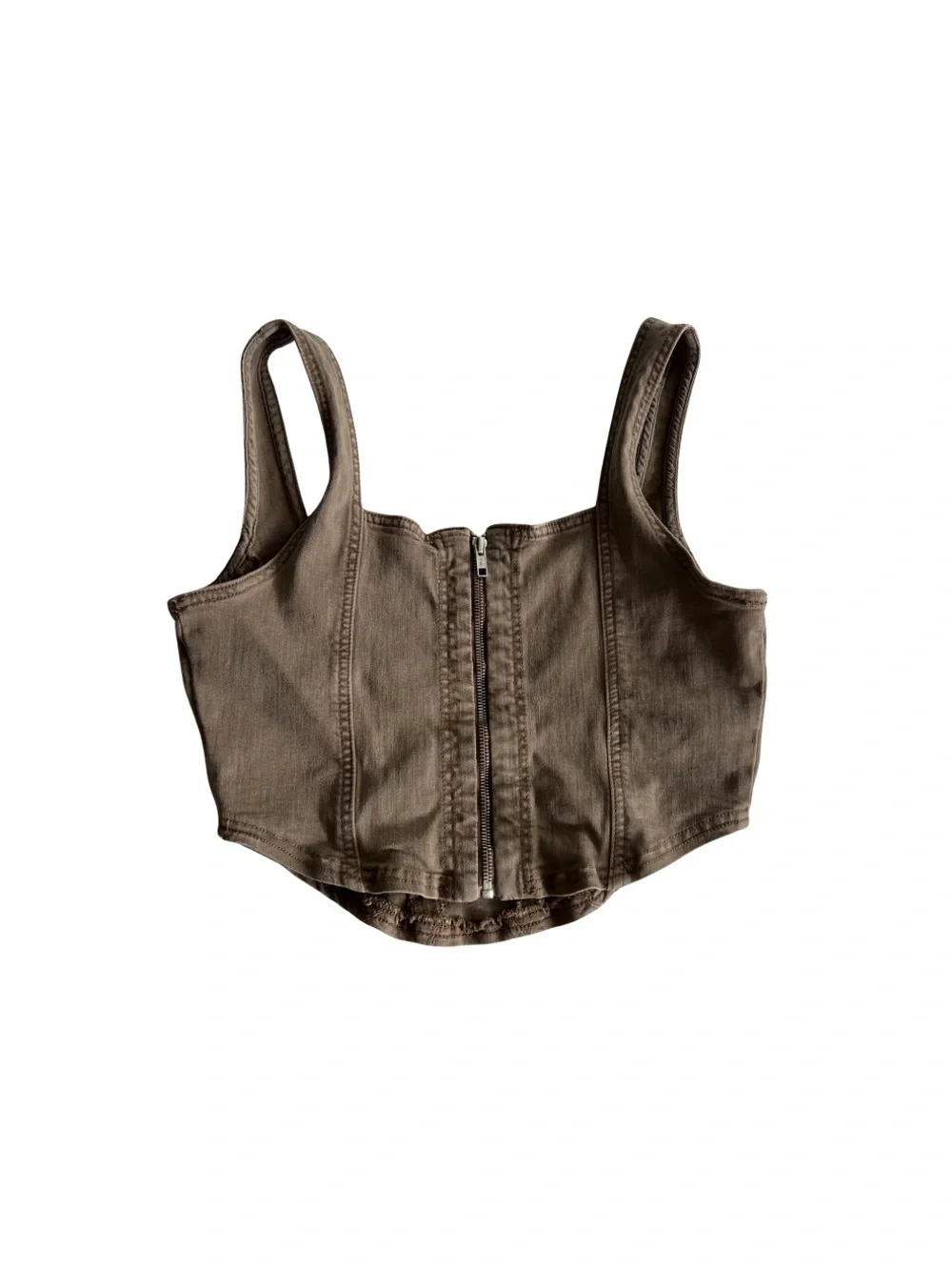 Free People We The Free Zip Front Cropped Vest Top Olive Medium - Picture 3 of 5